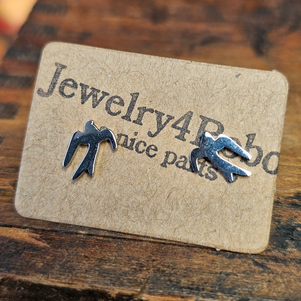 Silver Bird Swallow Stud Earrings Women OS Stainless Steel Minimalist Nature